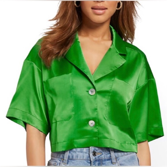 Sans Souci Tops - Cropped Satin Button-Front Shirt - Sans Souci